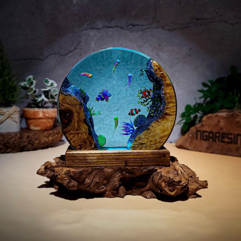Resin Art Resin - Lampu Meja Resin Organisme Akuarium Laut