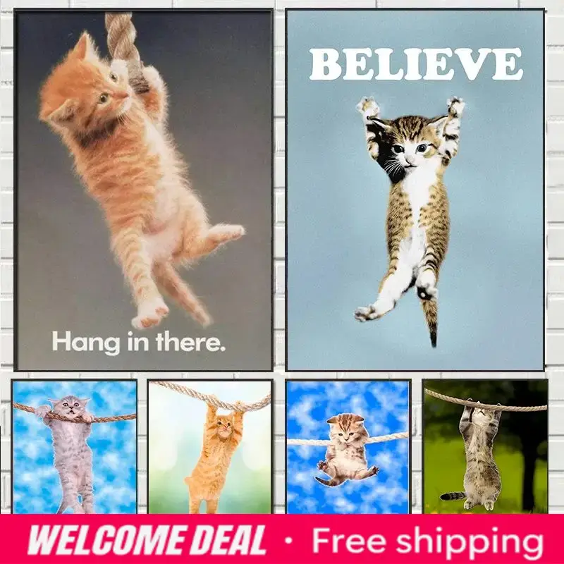 Resin Art Wall Decor - Poster Yoga Kucing Lucu, Lukisan Berlian