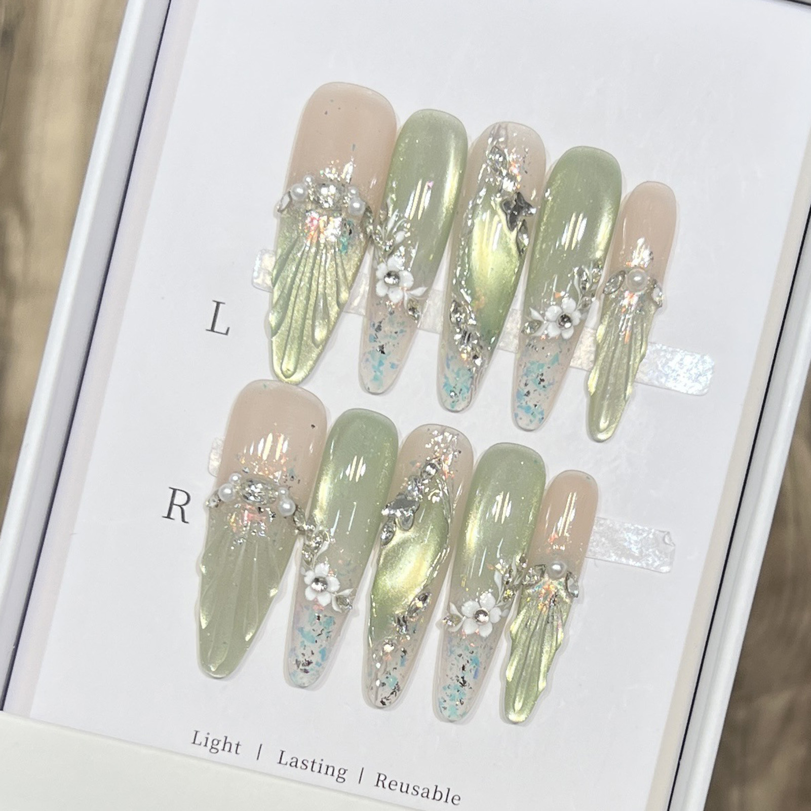 10 Buah Ujung Kuku Palsu Almon - Resin Art Flower ulasan dan harga