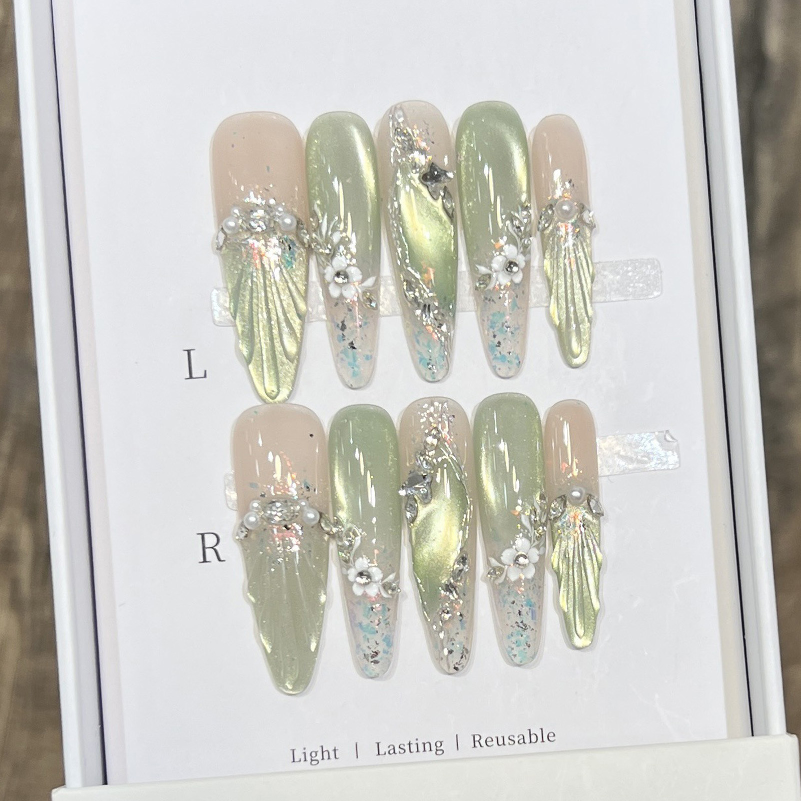 10 Buah Ujung Kuku Palsu Almon - Resin Art Flower ulasan dan harga