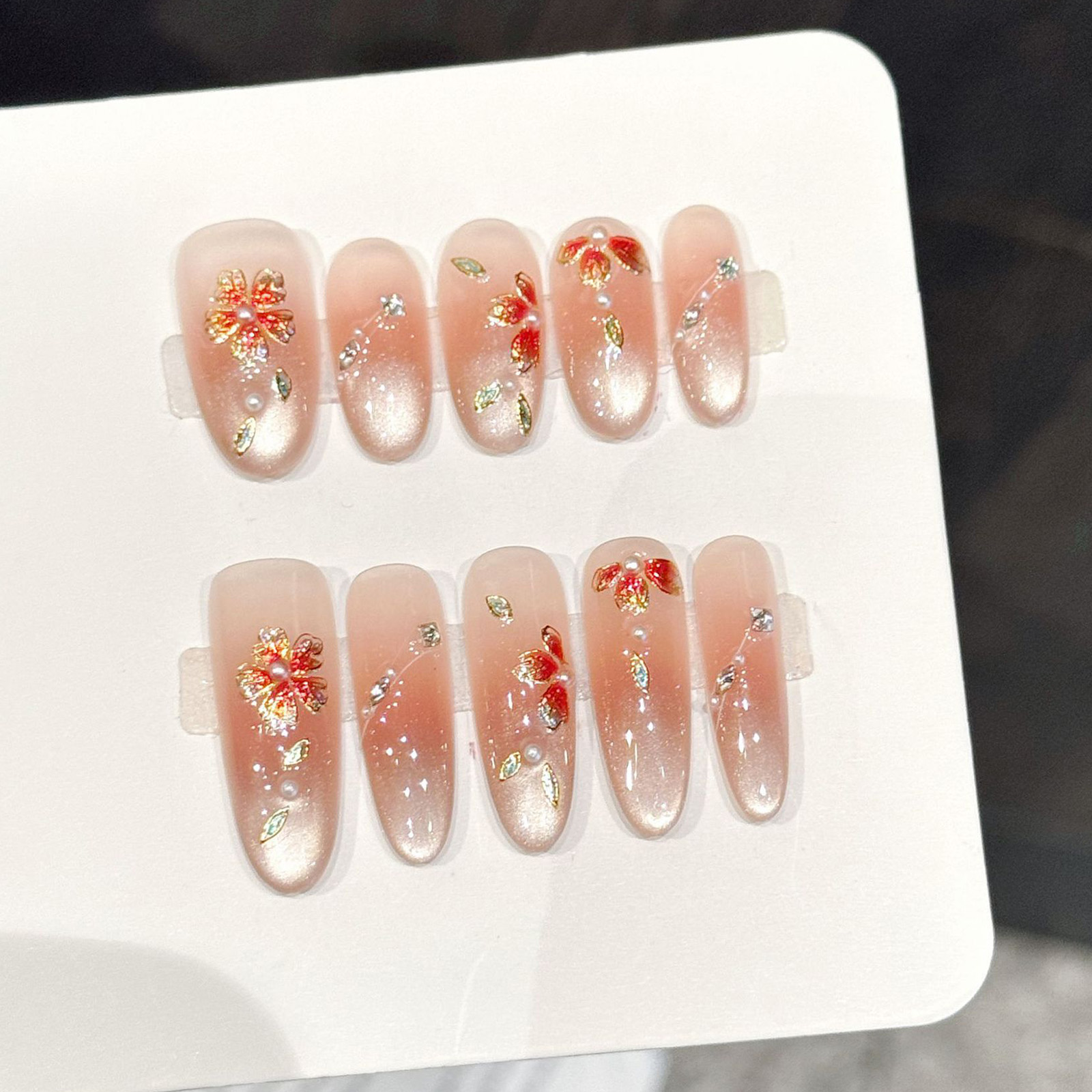 10pcs Kuku Palsu Buatan Tangan - Resin Art Flower ulasan dan harga